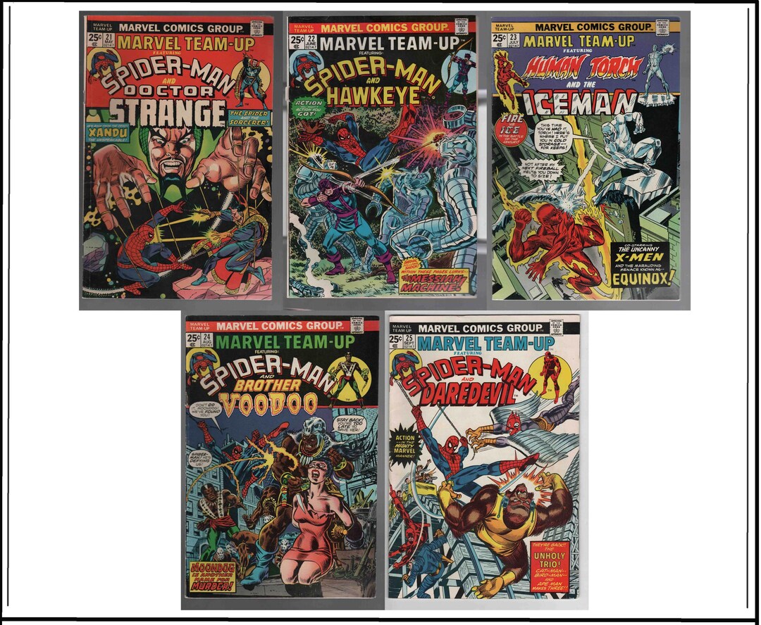 2499aa) 5 Spider Man Marvel Team up Set of 50+ Year Old, 32 Page Comic ...