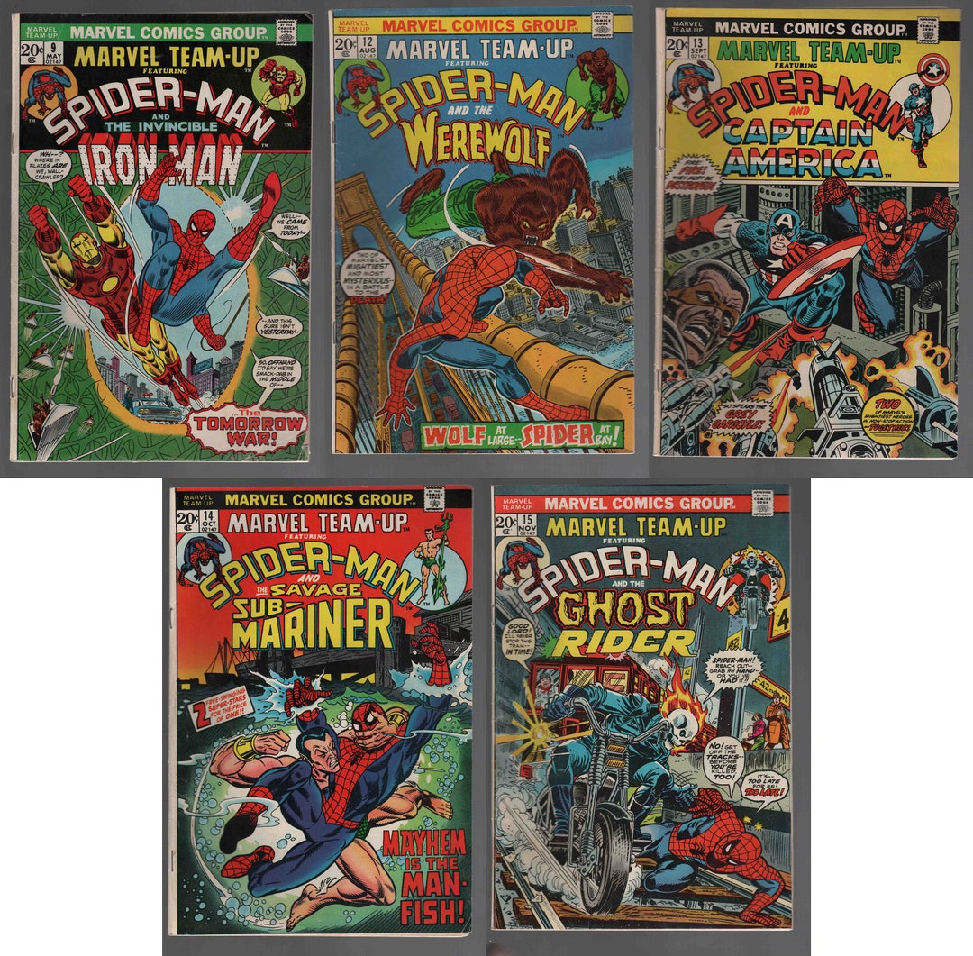 2491aa) 5 Spider Man Marvel Team up Set of 50+ Year Old, 32 Page Comic ...