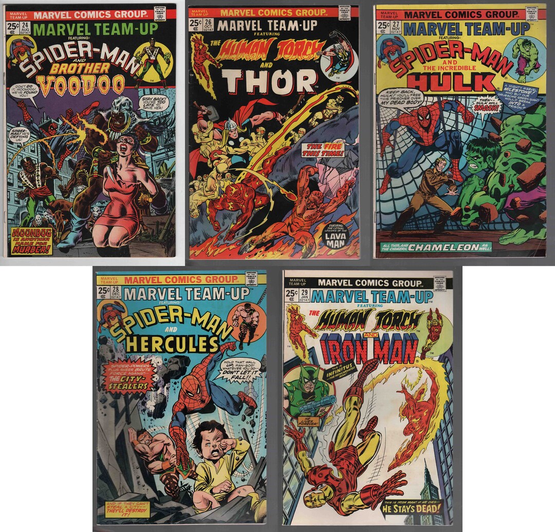 2500aa 5 Spider Man Marvel Team up Set of 50 Year Old, 32 Page Comic ...