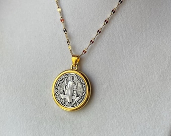 Dainty St. Benedict Necklace in Gold and Silver Tone / Your Choice / Catholic Protection Medals / Catholic Jewelry