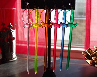 Vintage Sword Cocktail Pick Earrings /Cute Sword Cocktail Pick Earrings / Colorful Sword Statement Earrings / Summer Earrings /Party Jewelry