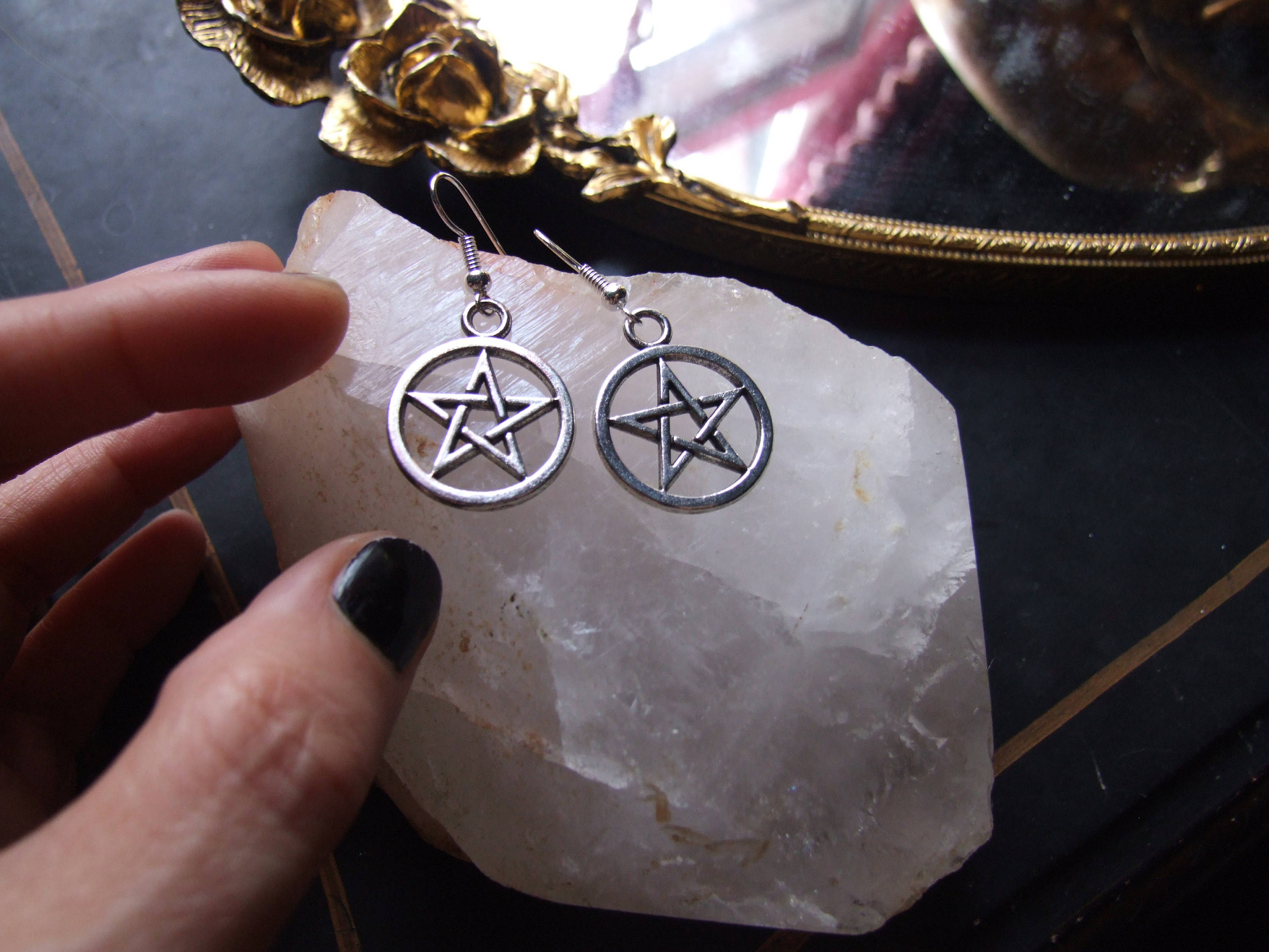 Amazon.com: Pentagram earrings gothic silver tone Wiccan