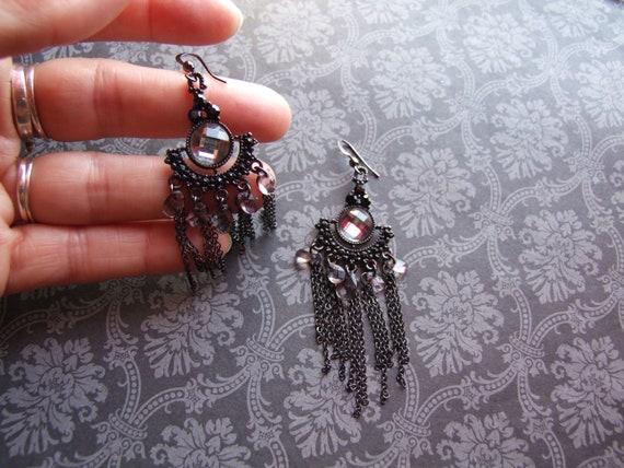 Vintage Gothic Chandelier Earrings / Vintage Gunm… - image 4