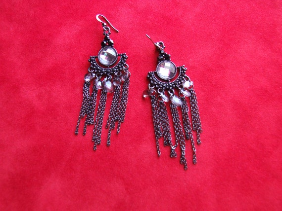 Vintage Gothic Chandelier Earrings / Vintage Gunm… - image 6