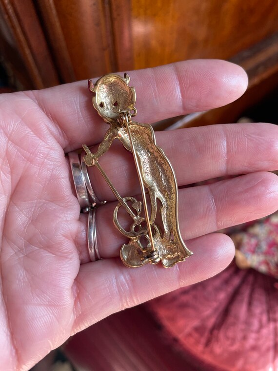 Vintage Gold Tone Enamel PinUp Girl She Devil Brooch… Gem