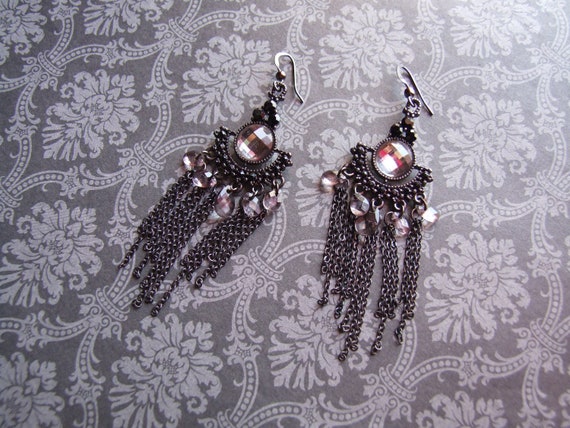 Vintage Gothic Chandelier Earrings / Vintage Gunm… - image 1