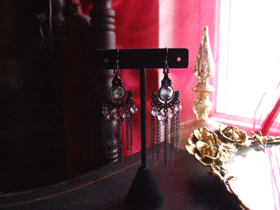 Vintage Gothic Chandelier Earrings / Vintage Gunm… - image 5