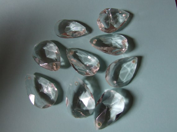 Vintage Lot of 9 Chipped Chandelier Crystal Teardrops for Shabby Chic Crafts / Jewelry or Craft Supplies