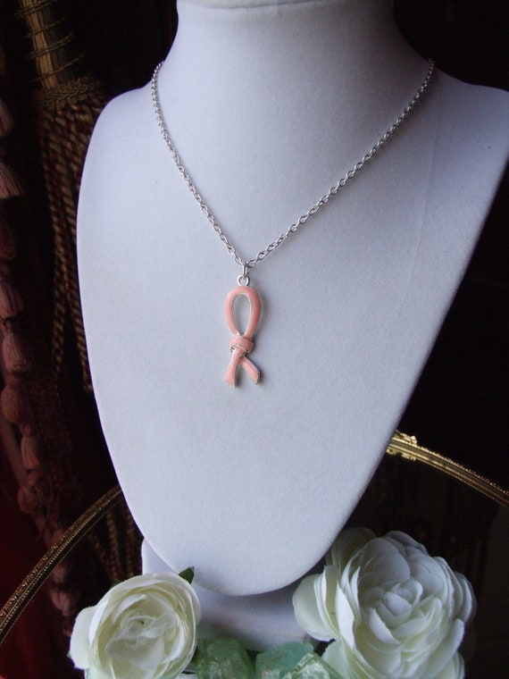 Breast Cancer Awareness Ribbon Necklace / Vintage 