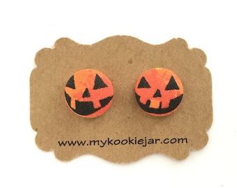 Halloween Pumpkin Face Earrings, Jack O Lantern Studs, Trick or Treat, Halloween Jewelry for Girls and Women, Nickel-free Studs and Clip-ons