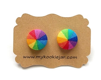 Rainbow Color Wheel Fabric Earrings, Paint Palette, My Favorite Color is Rainbow, Pride Parade, LGBTQ Ally, Nickel-Free Studs or Clip-ons