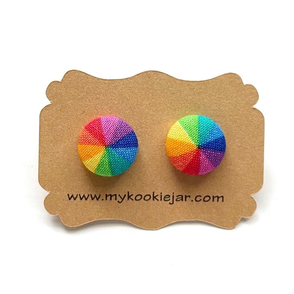 Rainbow Color Wheel Fabric Earrings, Paint Palette, My Favorite Color is Rainbow, Pride Parade, LGBTQ Ally, Nickel-Free Studs or Clip-ons