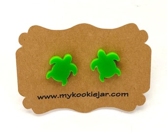 Pendientes acrílicos con forma de tortuga verde, Save the Turtles, idea de regalo para amantes de las tortugas, sin níquel, hipoalergénicos, livianos, lindos