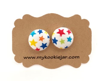 Rainbow Stars Fabric Earrings, Multicolor Stars Studs, Rainbow Bright Stars Earrings, Titanium Posts, Nickel-free Earrings, Rainbow Colors