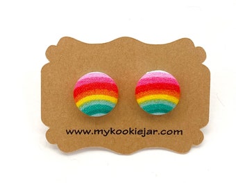 Bright Colorful Rainbow Stripes, Rainbow Fabric Studs for Girls, Nickel-free Studs & Clip-ons, Cute Earrings Gift Idea for Girls or Women