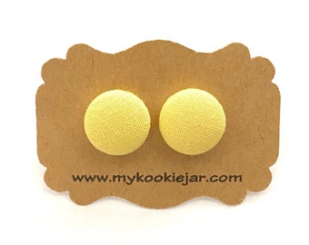 Light Yellow Fabric Button Earrings, Spring Yellow Earrings, Nickel-free Studs or Clip-ons, Pastel Yellow Studs, Easter Earrings, Cute Studs