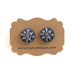 Winter Dark Blue Snowflake Studs for Girls and Women, Nickel-free Studs or Clip-ons, Stocking Stuffer, Handmade Gift Idea, Winter Wonderland