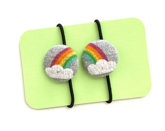 Rainbow Fabric Button Hair Ties, Rainbow Ponytail Holders, Rainbow Pride Hair Accessories, Rainbow Love Gift Idea, Rainbow Cloud Party Favor