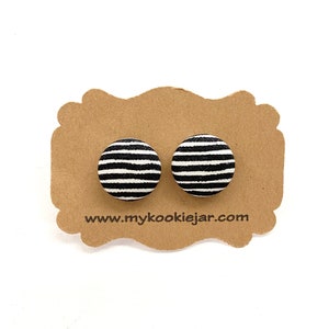 Monochrome Black White Stripes Stud Earrings, Black Fabric Studs, Nickel-free Earrings for Girls Women, Mother&#39;s Day Gift Idea, Lightweight