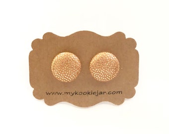 Gold Fabric Earrings, Gold Metallic Fabric Button Studs, Nickel-Free Earrings for Girls and Women, Titanium Posts, Statement Earrings