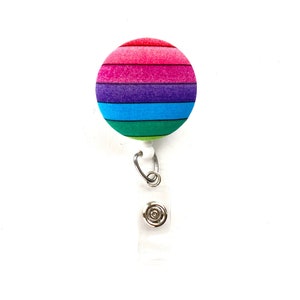 Rainbow Multicolor Stripes Fabric Covered Button Retractable Badge Reel, Cute ID Holder, Badge Holder, Hospital Badge Holder, Teacher Life