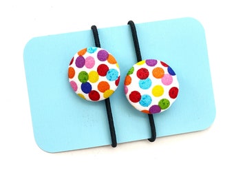 Rainbow Polka Dot Fabric Button Haarbanden, kleurrijke haarelastieken, schattige paardenstaarthouders, regenboogkleuren stofknoppen, meisjescadeauidee