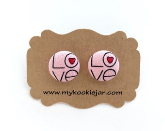 Valentine's Day LOVE Word Earrings, LOVE Heart Fabric Studs, Hearts Day Earrings, Nickel-free Earrings for Girls and Women, Heart Jewelry