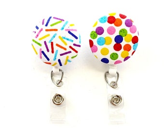 Regenboog kleur stippen strooit stof knop intrekbare badge reel, kleurrijke schattige ID-houder, ziekenhuis badge reel, verpleegkundige leraar arts