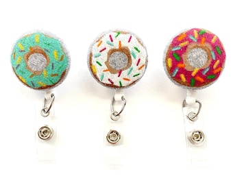 Donut Sprinkles Fabric Button Intrekbare Badge Reel, Cute ID-houders, Hospital Badge Reel, Leraar Waardering, Verpleegkundige Gift, Swivel Clasp