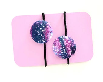 Outer Space Fabric Button Hair Ties, Celestial Ponytail Holders, Science Astronomy Lover Hair Ties, Galaxy Hair Accessories, Handmade Gift