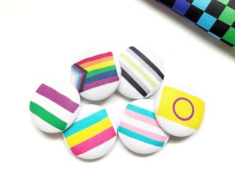 Handmade Progressive Pride Flags Fabric Covered Button Magnets, Refrigerator Magnets, Office Magnets, 1.5 Inch Fabric Button Magnet. LGBTQ