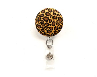 Leopard Fabric Button Intrekbare Badge Reel, Animal Print ID Houder, Nurse Appreciation, Leraar Gift, Swivel Alligator Clip, Gift Idea