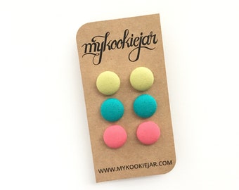 Button Earrings, Green Earrings, Turquoise Earrings, Pink Earrings, Statement Stud Earrings, Girl's Earrings, Handmade, Tiny Studs Earrings
