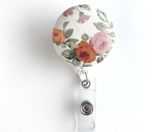 Vintage Spring Floral Fabric Button Retractable Badge Reel or Magnet, Hospital ID Badge Reel, Teacher ID Holder, Cute Unique Floral Badge