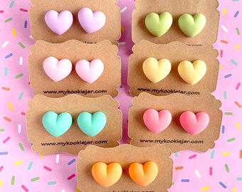 Chunky Matte Pastel Candy Kleuren Hart Cabochon Stud Oorbellen, Nikkelvrij, Paasmandvuller, Schattige Snoepharten, Uniek oorbelcadeau