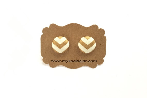 Gold Cream Chevron Studs, Gold Fabric Button Earrings, Lightweight Earrings, Statement Earrings, Mother Daughter Jewelry, Titanium Posts