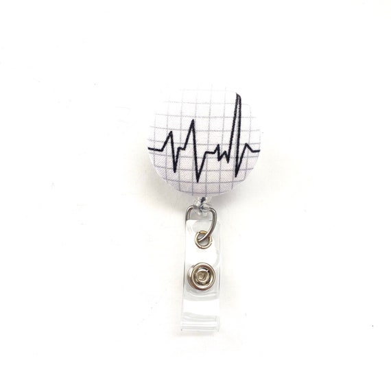 EKG Heartbeat Fabric Button Retractable Badge Reel ECG | Etsy