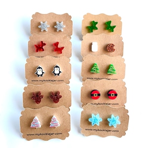 Holiday Theme Acrylic Shaped Earrings, Snowflakes, Santa Hat, Gingerbread Man, Milk Cookies, Santa's Sleigh, Christmas Tree, Nickel-free