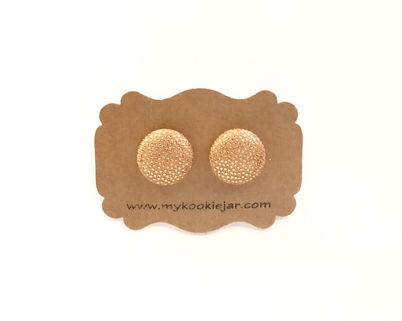Gold Fabric Earrings, Gold Metallic Fabric Button Studs, Nickel-Free Earrings for Girls and Women, Titanium Posts, Statement Earrings