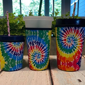 Cup Sleeve ~ Drink HOLDER ~ Pouch ~ for  12 oz,16 oz or 24 oz cups CacTus, SunFlower, Serape Leopard, Blue Flower, Tie DYe