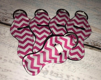 Chapstick Key Chain/ Chapstick Holder/ Lip Gloss Key Chain/ Holder HOT PINK CHEVRON - Quantity One
