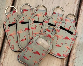 PINK FLAMINGO Print Hand SANITIZER Holder Key Chain Air Pod Case AiRpOdS
