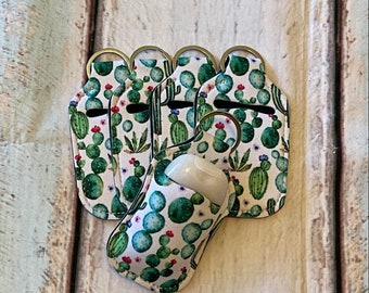 Green CACTUS Print HAND SANITIZER Holder Key Chain Air Pod Case - Quantity One