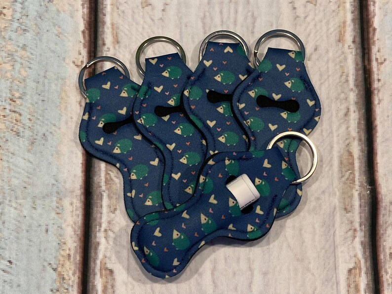 HEDGEHOG Print CHAP STICK Key Chain Chapstick Holder Lip Gloss Key Chain Holder