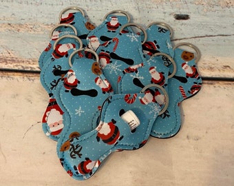 BLUE SANTA ~ Christmas - Chap stick Key Chain/ Chapstick Holder/ Lip Gloss Key Chain/ Holder - Quantity One