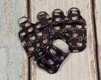 SLOTH Print HAND SANITIZER Holder Key Chain Air Pod Case