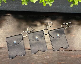 SaLE ~ Faux Leather SOLID BLACK Print SANITIZER holder with Claw Clasp - Quantity One