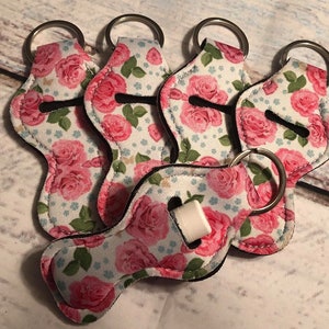 Chap stick Key Chain/ Chapstick Holder/ Lip Gloss Key Chain/ Holder PINK ROSES - Quantity One