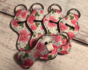 Chap stick Key Chain/ Chapstick Holder/ Lip Gloss Key Chain/ Holder PINK ROSES - Quantity One