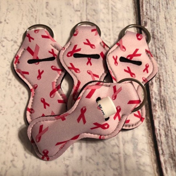 Chap stick Key Chain/ Chapstick Holder/ Lip Gloss Key Chain/ Holder Breast Cancer Awareness PINK RIBBON - Quantity One